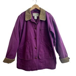 Vtg 90s Womens LL Bean Barn Chore Coat Jacket Canvas Blanket Lining L/XL